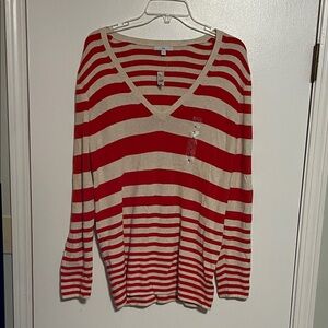 GAP Red and Cream Striped Knit Sweater